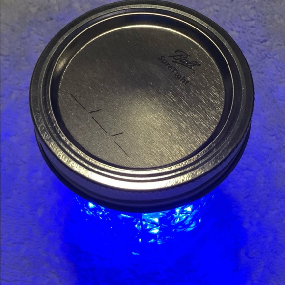 BLUE 1/2 PINT MASON JAR w/ LED FAIRY-LIGHTS/HANDMADE/NWT - Picture 11 of 11